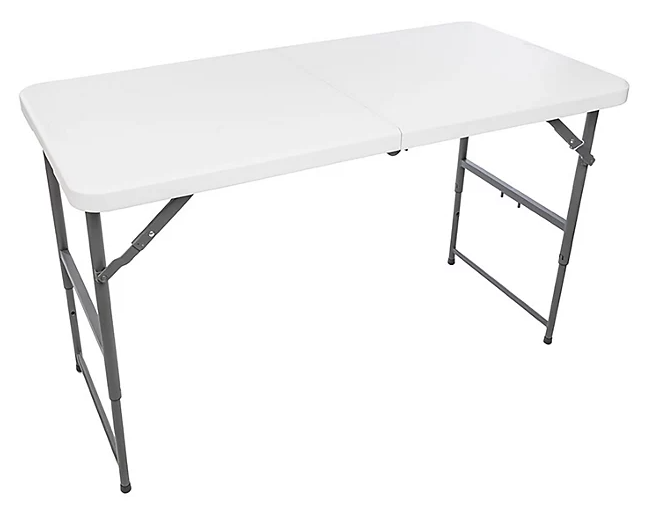 4 Foot Fold-In-Half Adjustable Height Rectangle Table - White - Rental